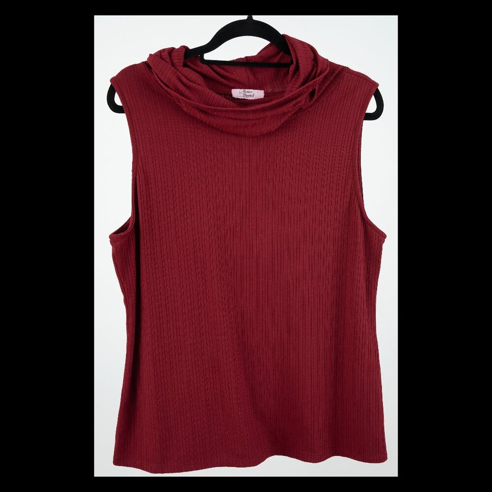 Beacon Apparel Womens Red Ribbed Cowl Neck Stretch Sleeveless Top XL EUC